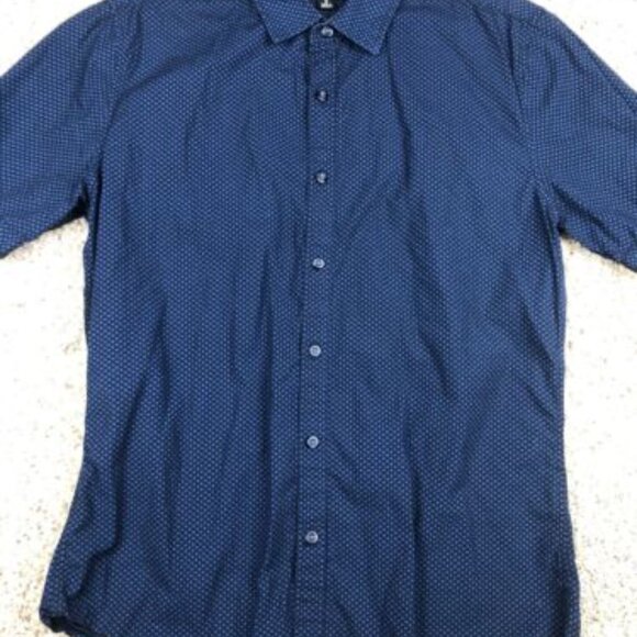 Beverly Hills Polo Club Blue Short Sleeve Button Up Shirt Small Casual Geometric - Picture 2 of 7